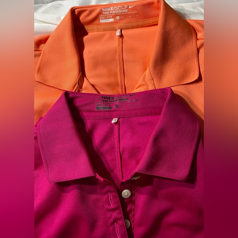 NWOT-2-NIKE GOLF POLO SHIRTS IN BRIGHT ORANGE AND FUCHIA